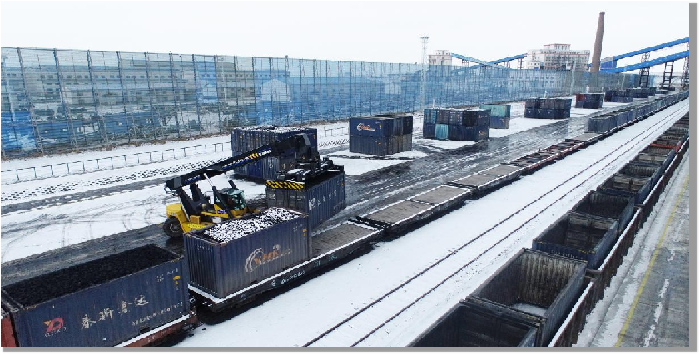 准东露天煤矿火车材料线装车 摄影马腾