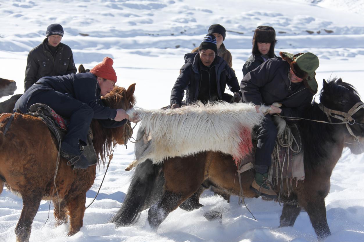 冰雪民俗文化“丰”——雪地叼羊(富蕴县委宣传部供图)