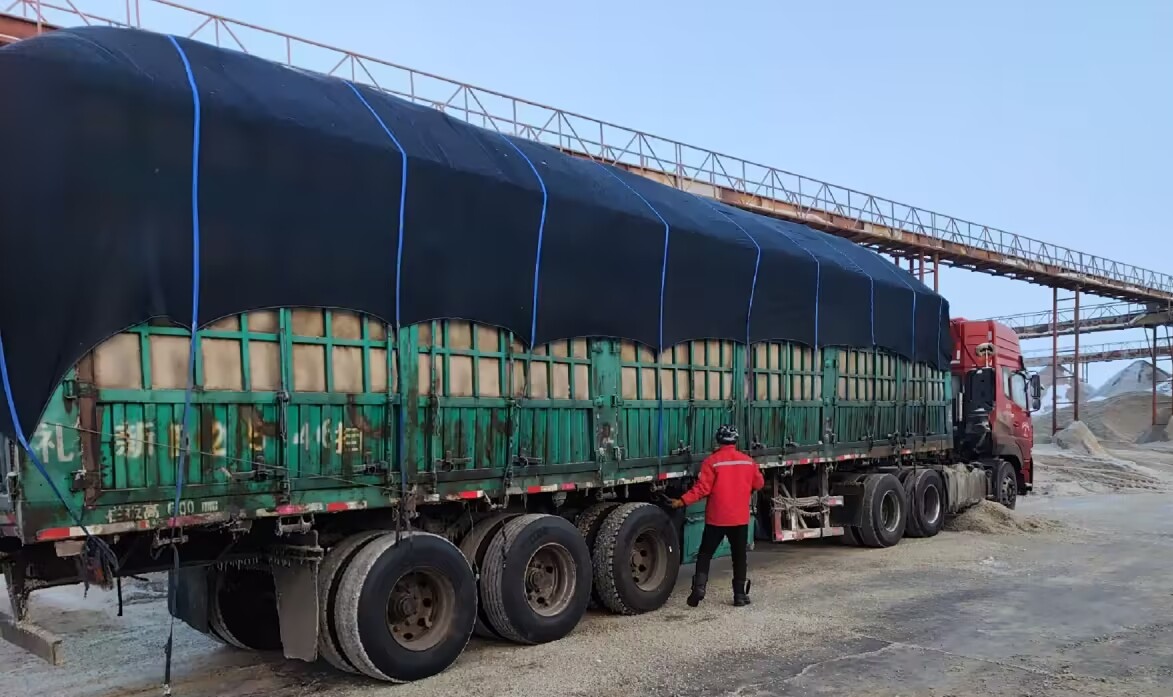 1月22日，准噶尔棉麻有限公司芳草湖五场分公司正在对调运棉副产品出厂车辆进行检查。张延萍  于三 摄